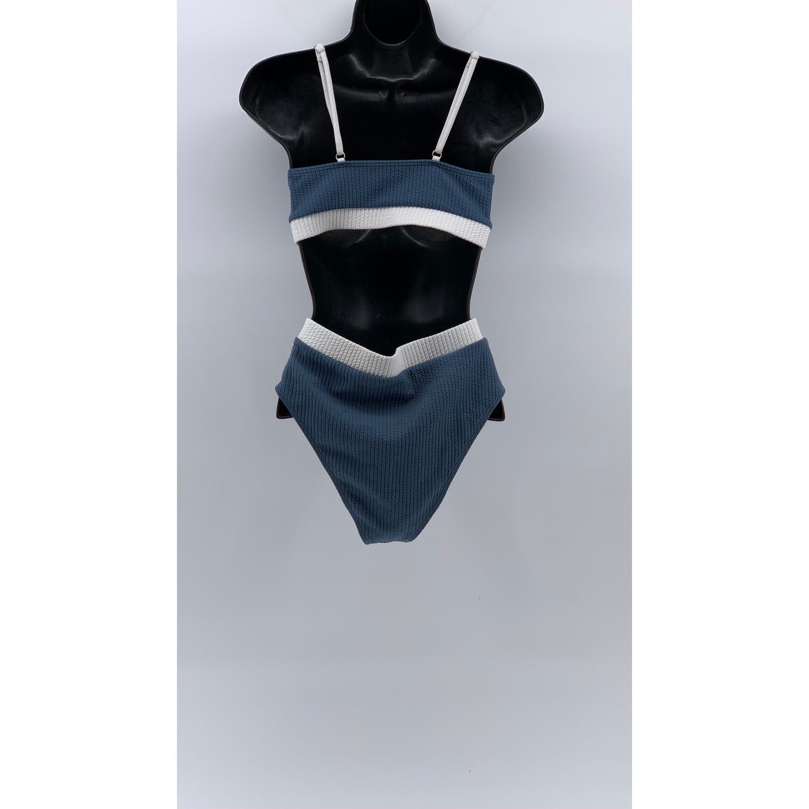 UNBRANDED Women's Dusty-Blue Ribbed Bralette High-Rise Bikini Set SZ S