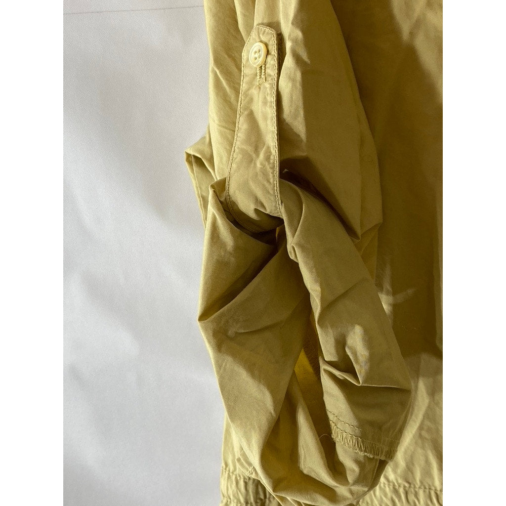 J.CREW Women's Tan Roll-Tab Elbow Sleeve Drawstring Waist Half-Button Dress SZ M