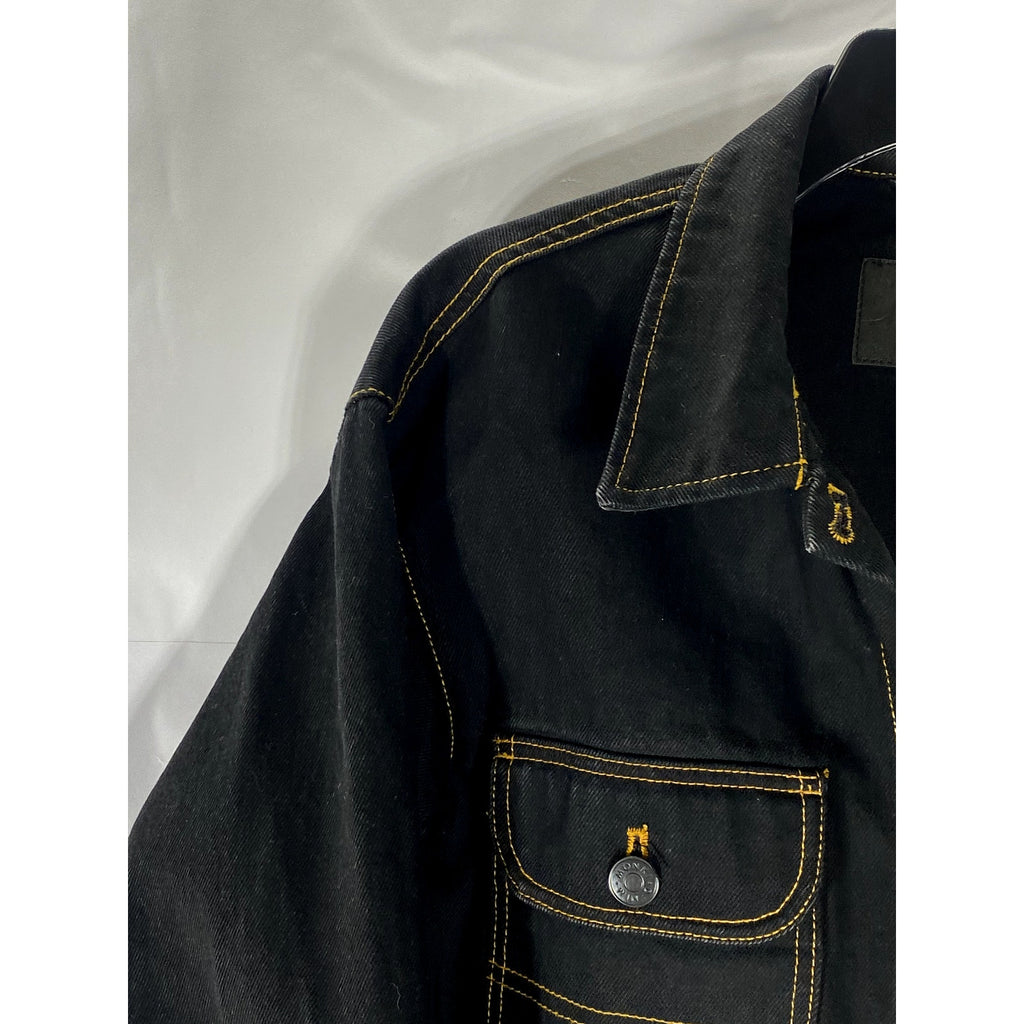 MONKI Women’s Black Denim Overstitch Four Pocket Trucker Jacket SZ XS