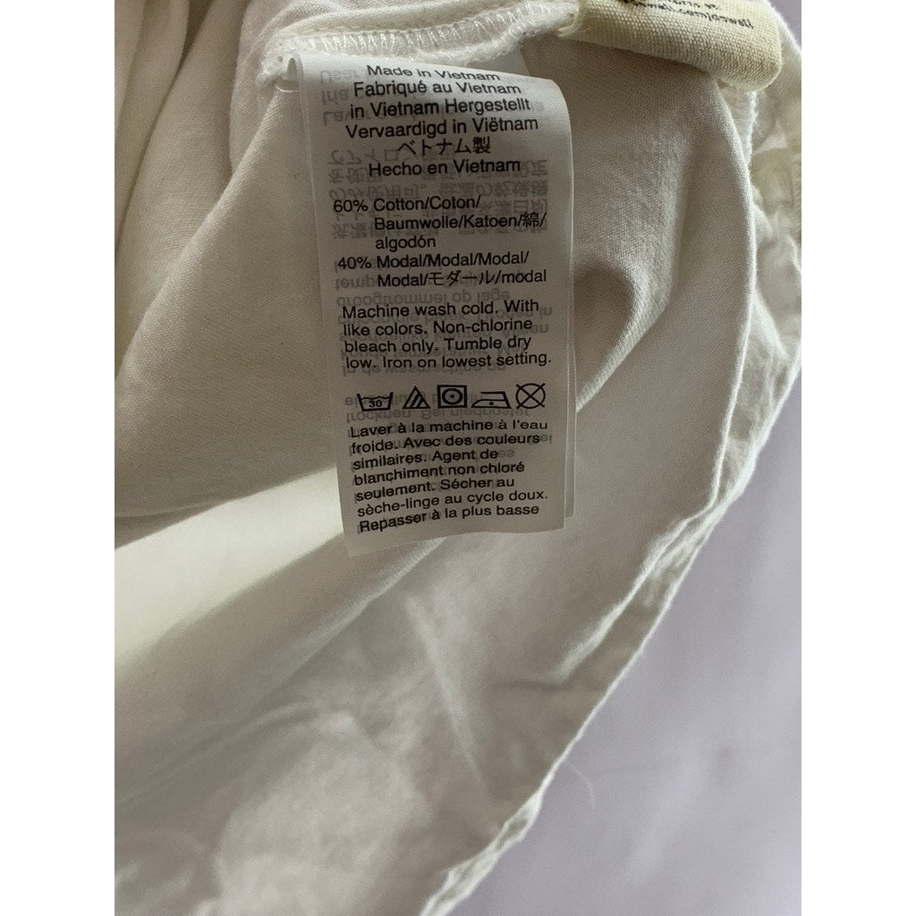 MADEWELL Women's White V-Neck Short Sleeve Parka Popover Top SZ M