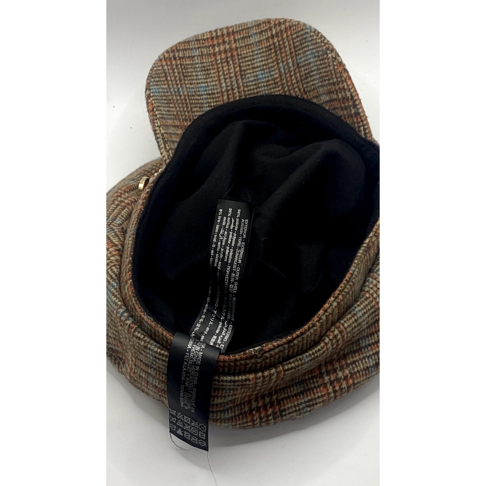 ZARA ACCESSORIES Women’s Tan Houndstooth Chain Detail Newsboy Hat SZ M