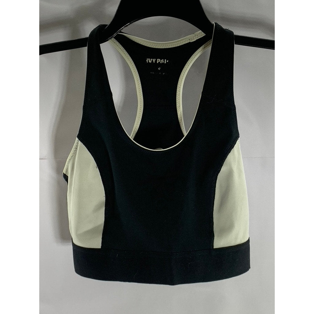 IVY PARK Women's Cream/Black Scoop-Neck Racerback Sport Bra SZ S