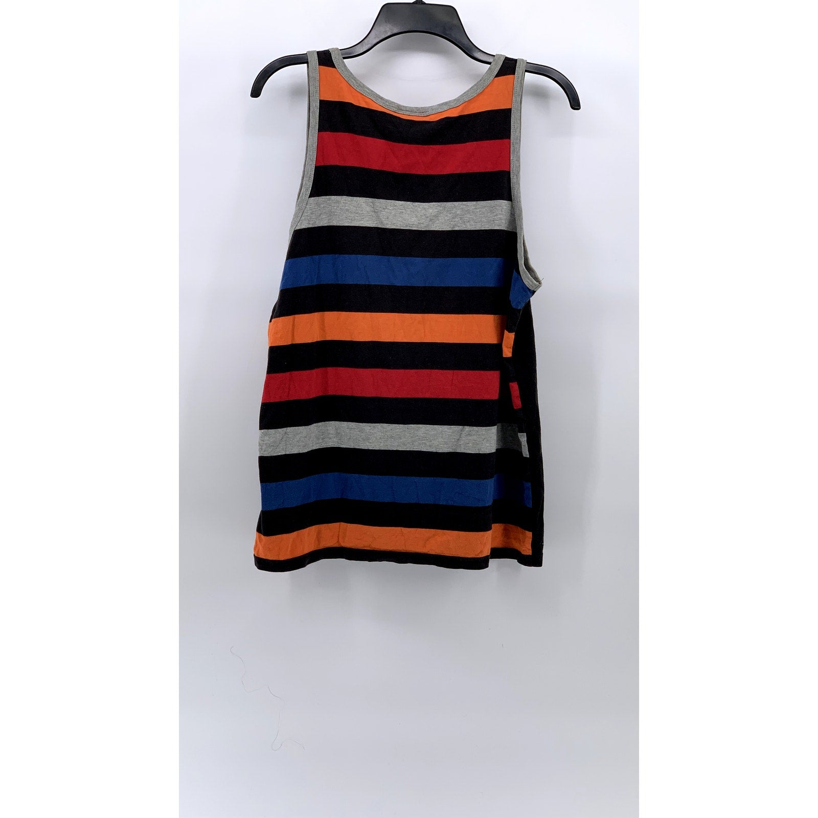 WESC Men's Black-Multi Striped Scoop-Neck Pocket Cotton Casual Tank SZ M