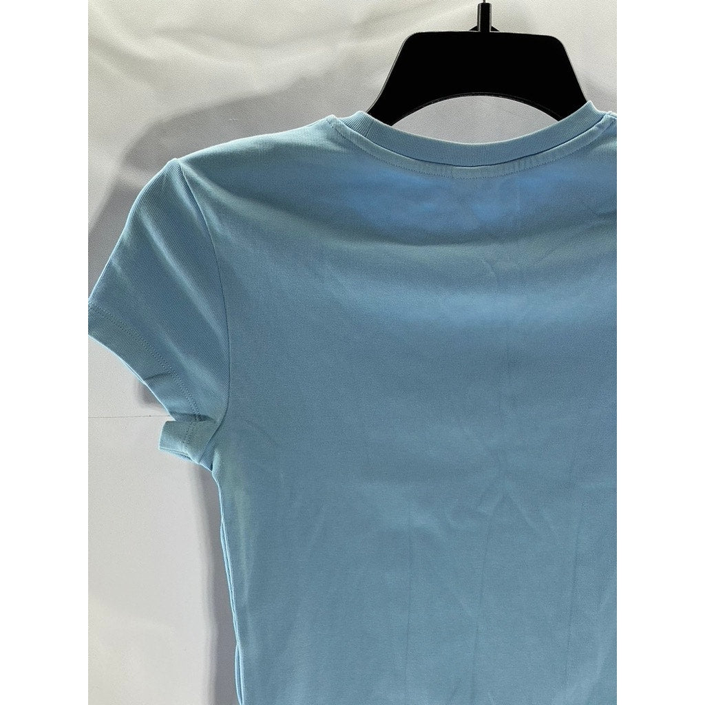 UNIQLO Women's Light Blue Crewneck Solid Fitted Short Sleeve Crop Top SZ XS\