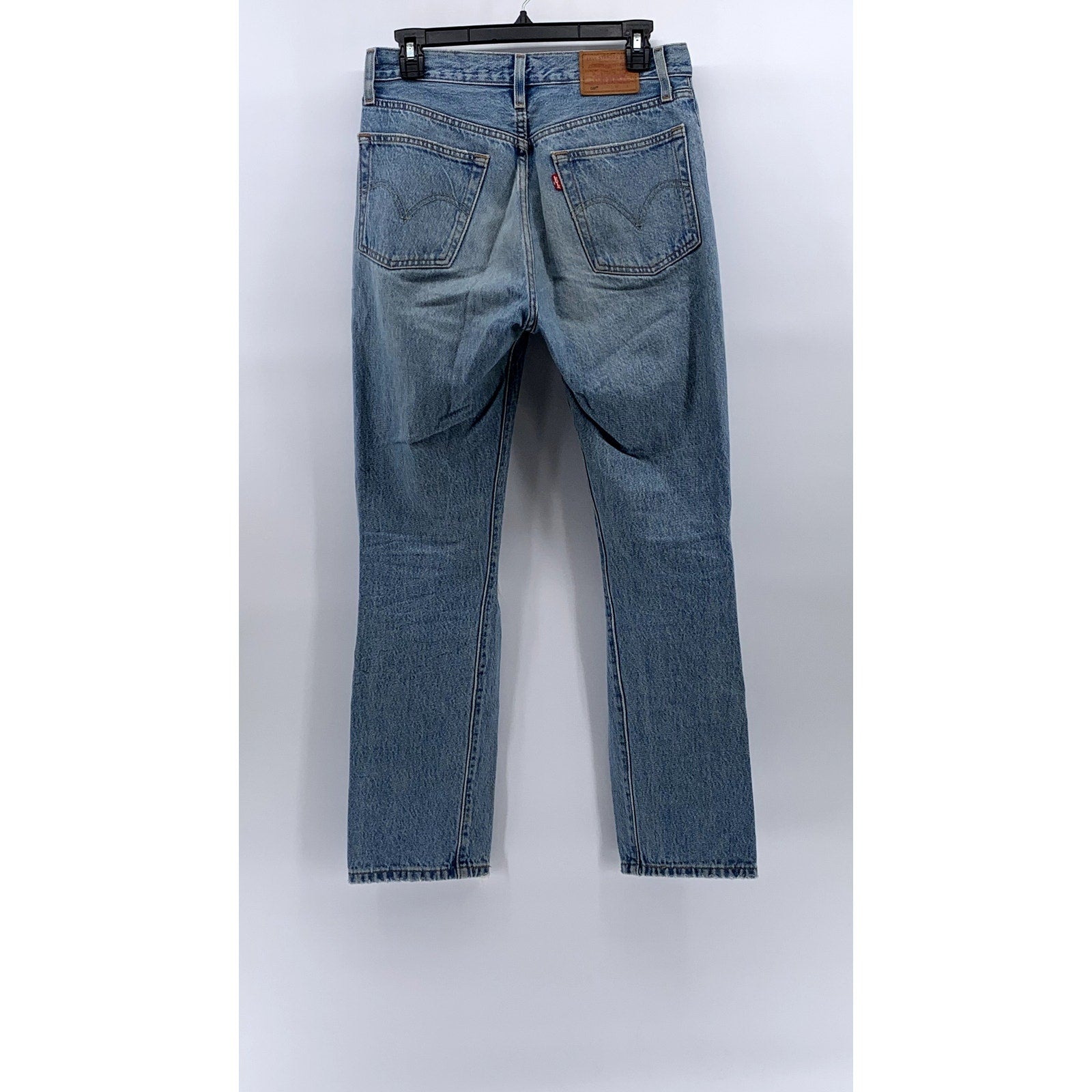 LEVI'S Men's Medium Blue Denim 501 Distressed Slim-Leg Button-Fly Jeans SZ 26x28