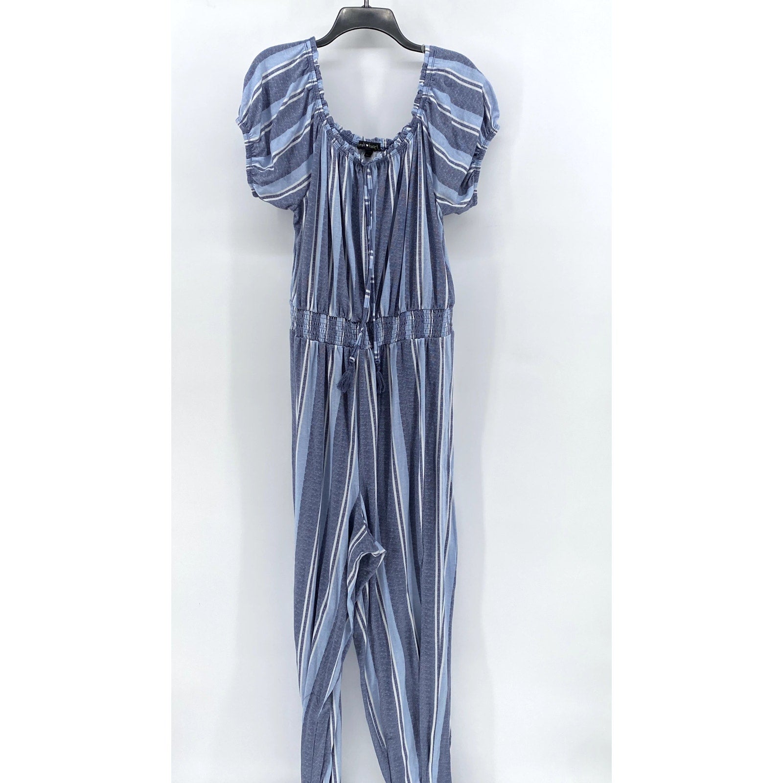 DEREK HEART Women's Blue Plus Striped Short Sleeve Jumpsuit SZ 2X