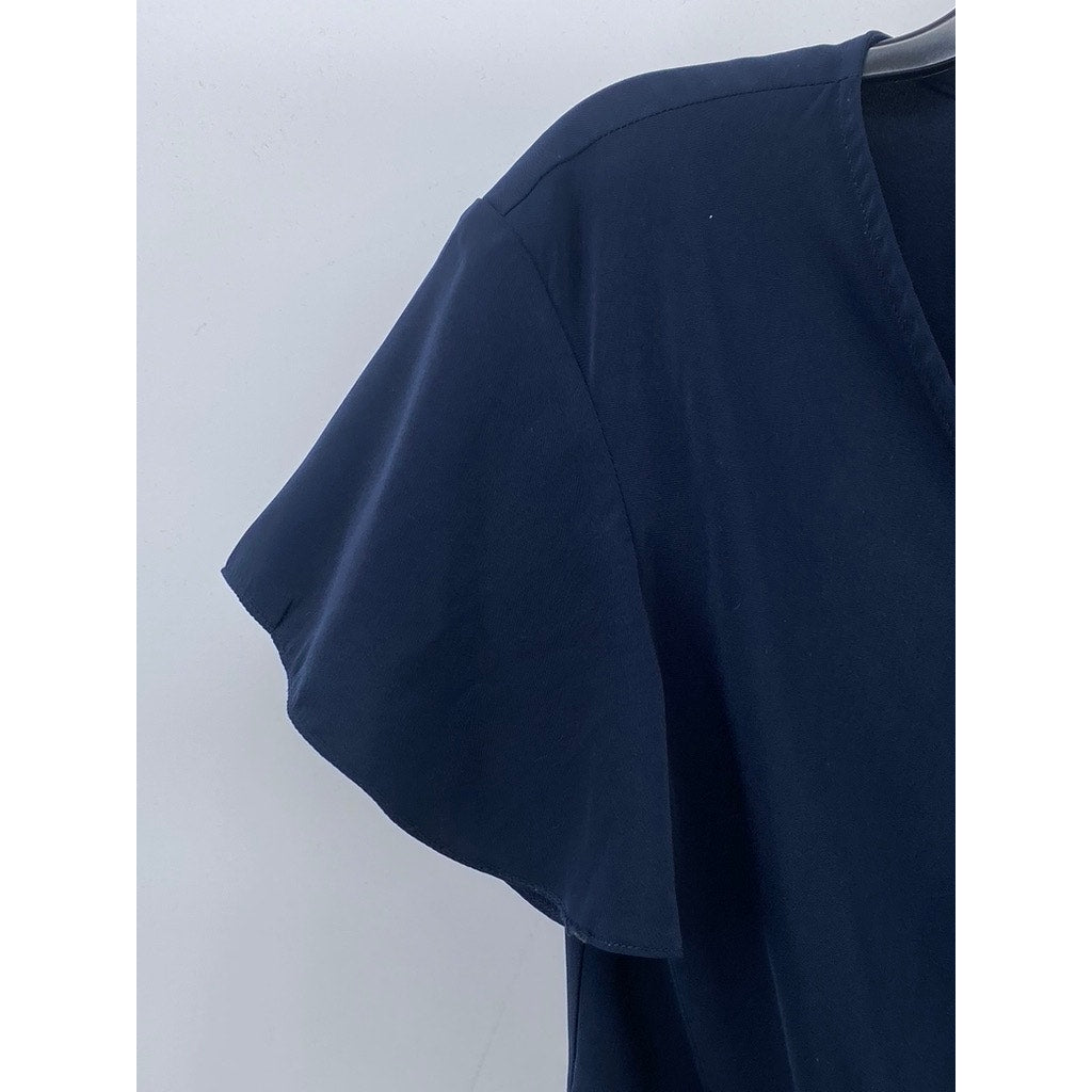 POMELO Women’s Navy Blue Front Knot Short Sleeve Crop Top SZ L