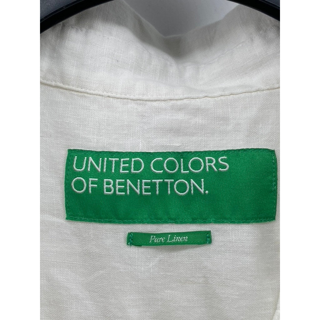 UNITED COLORS OF BENETTON Women's White Linen Split-Neck A-Line Mini Dress SZ XS