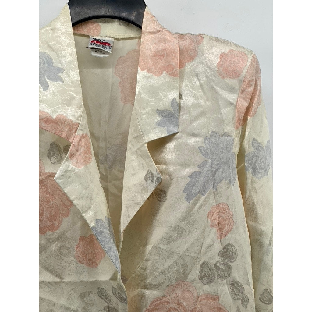 MANHATTAN PLAZA Women's Vintage Beige Floral Single-Button Blazer SZ 10