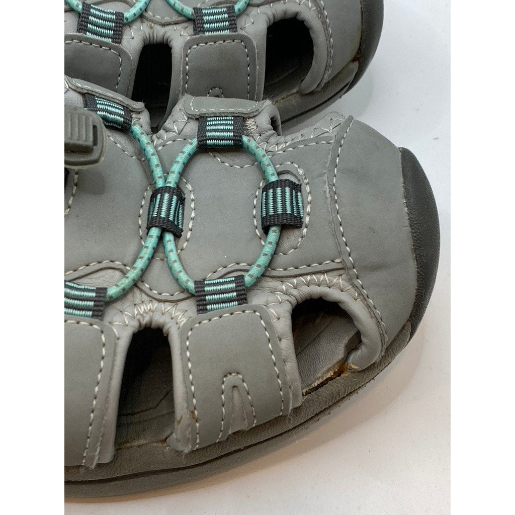 KHOMBU Women's Gray-Teal Ashley Cutout Bungee Lace-Up Heel-Strap Sandals SZ 9