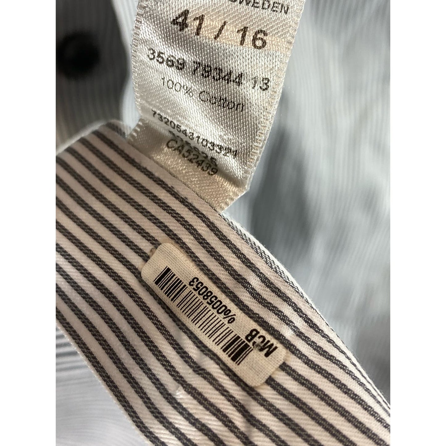 ETON Men's Gray Striped Contemporary-Fit Button-Up Long Sleeve Shirt SZ 16
