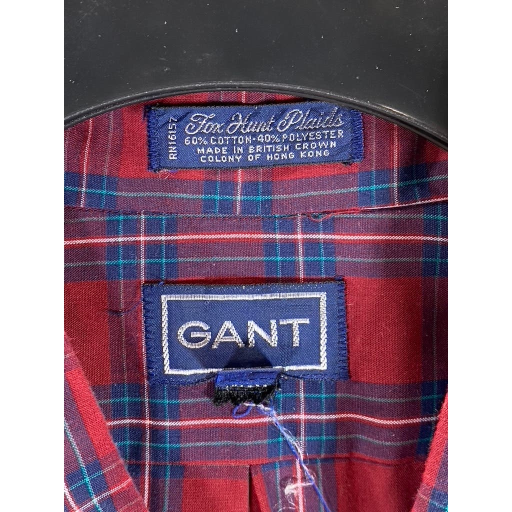 GANT Men's Red Hunt Plaid Vintage Button-Up Long Sleeve Shirt SZ L