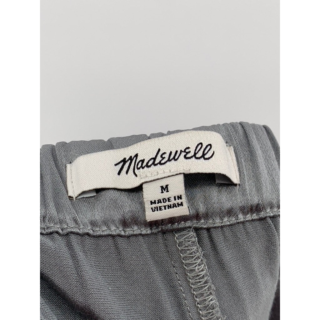 MADEWELL Women's Gray Satin Elastic-Waist Straight-Leg Full-Length Pants SZ M