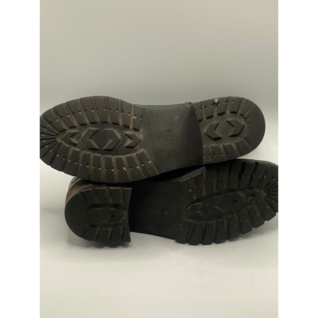 COACH Women's Black Leather Georgetta Round-Toe Lug Sole Boots SZ 8