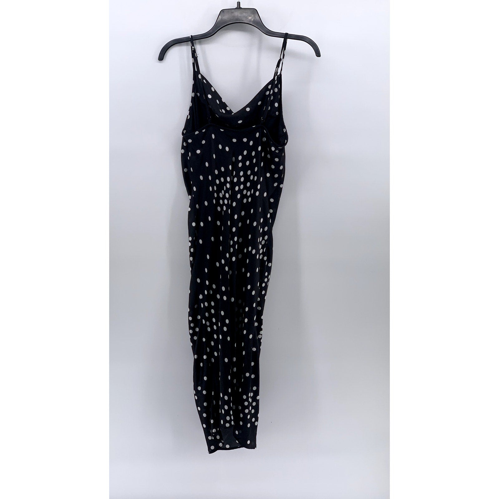 BEBE Women's Black-White Polka Dot Satin Cowl-Neck Slip Midi Dress SZ S
