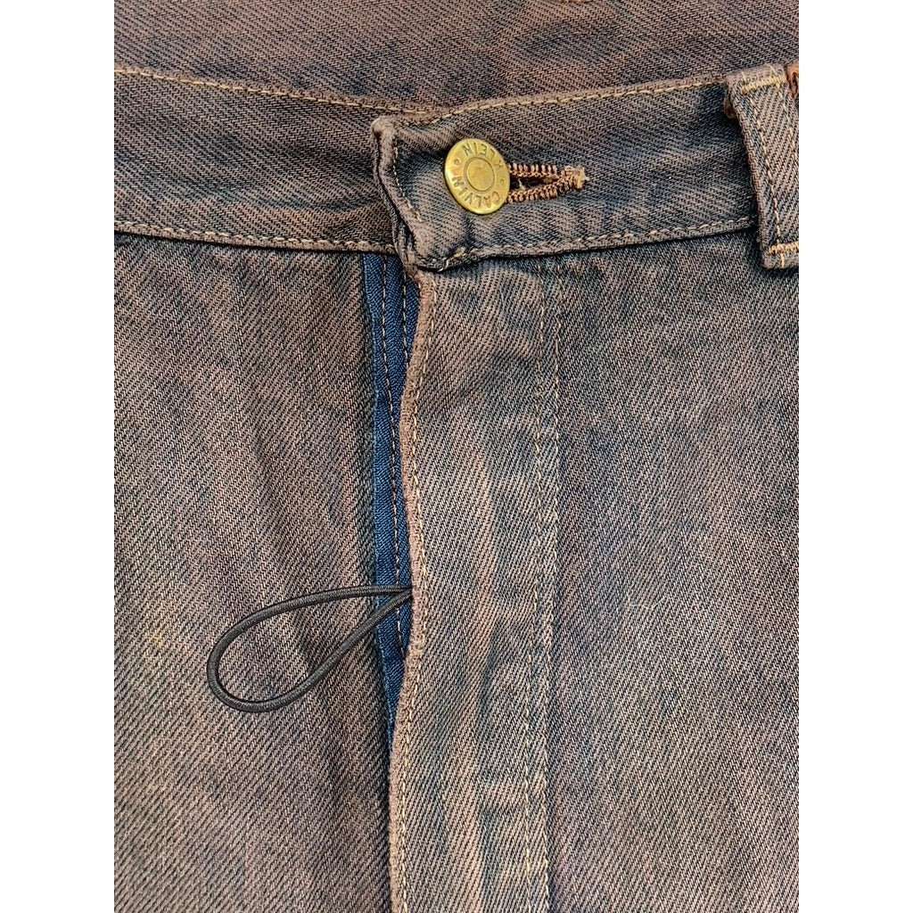 CALVIN KLEIN Men's Brown-Navy Dyed Frayed Straight-Leg Denim Jeans SZ 31