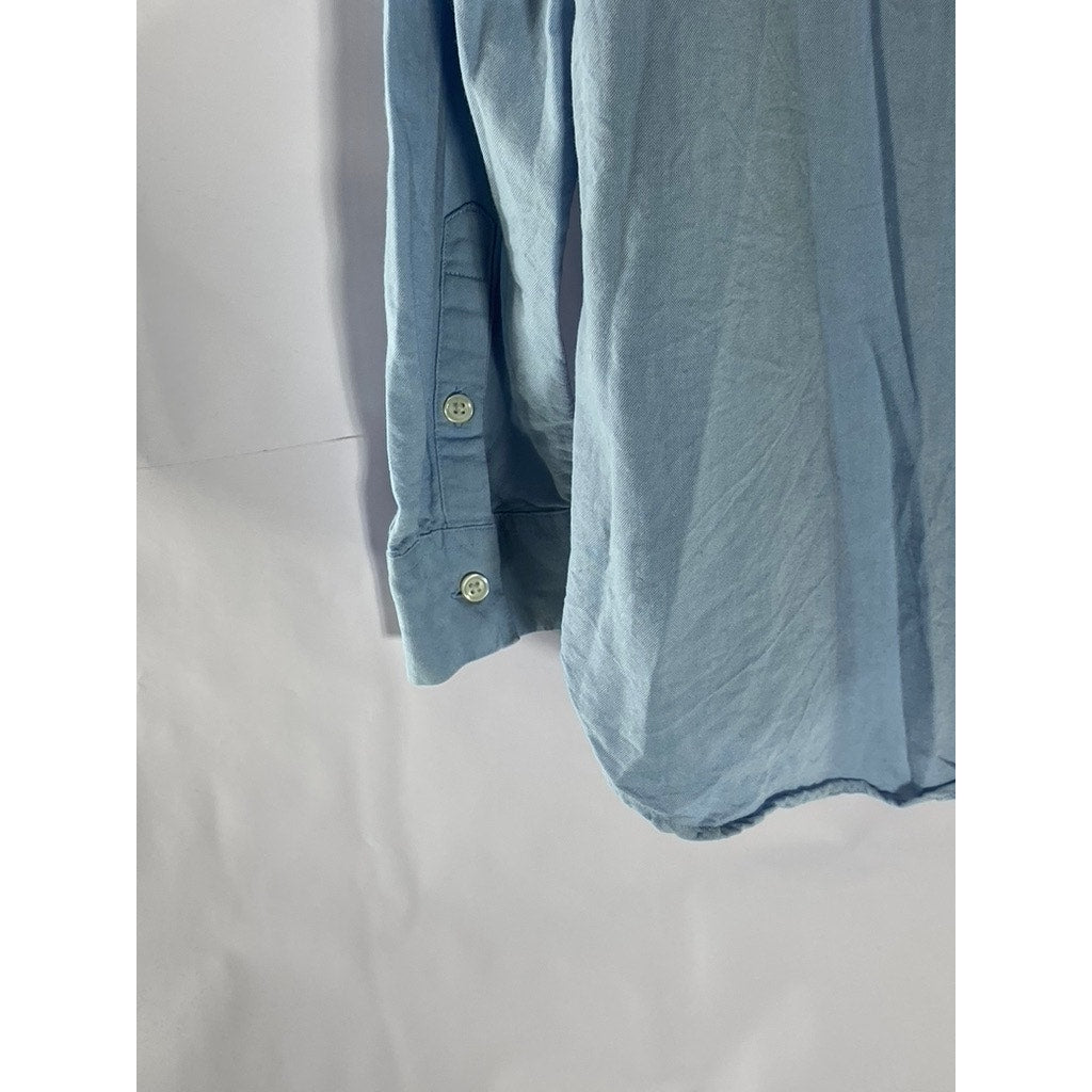 CORELIFE Women's Light Blue Regular-Fit Button-Up Long Sleeve Top SZ L