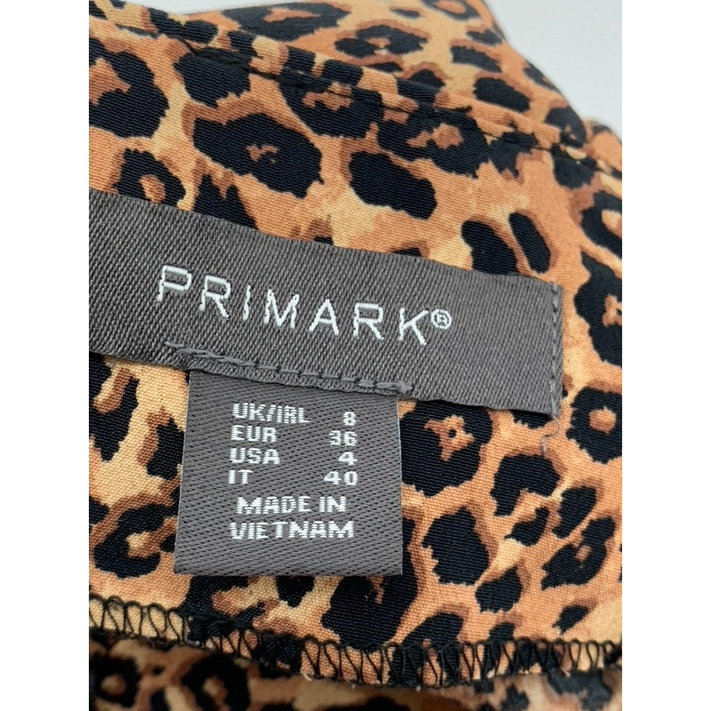 PRIMARK Women's Brown Leopard Print Straight Mini Skirt SZ 4