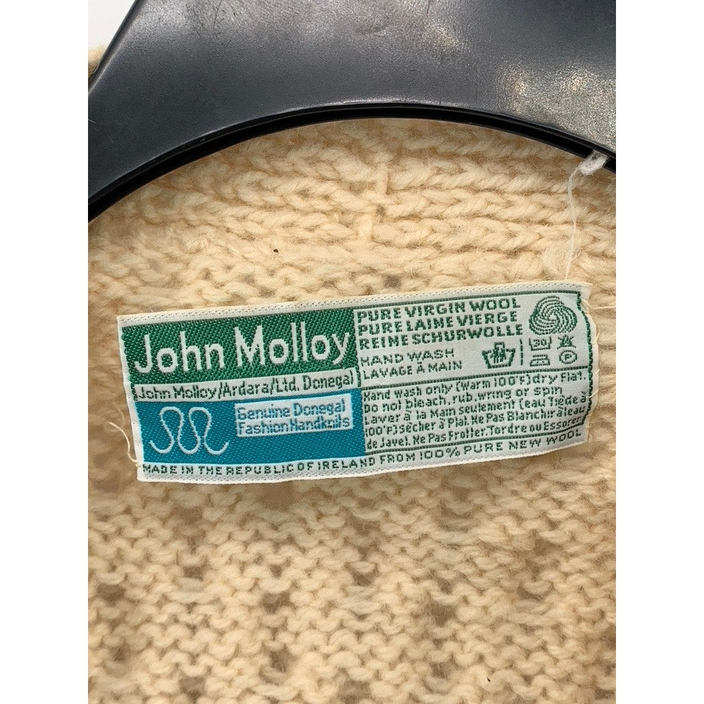 JOHN MOLLOY Men's Beige Vintage Wool Cable Knit Cardigan SZ L