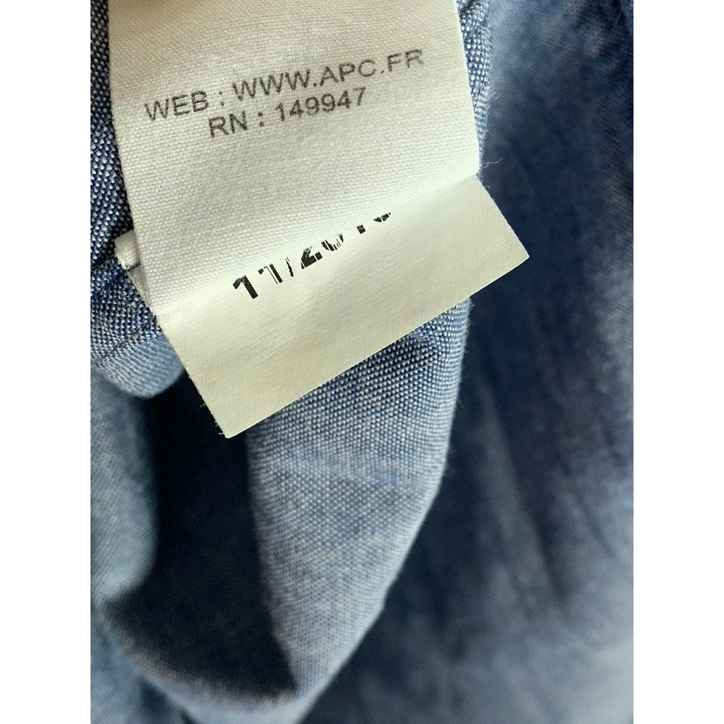 A.P.C. RUE MADAME PARIS Men's Blue Regular-Fit Button-Up long Sleeve Shirt SZ S