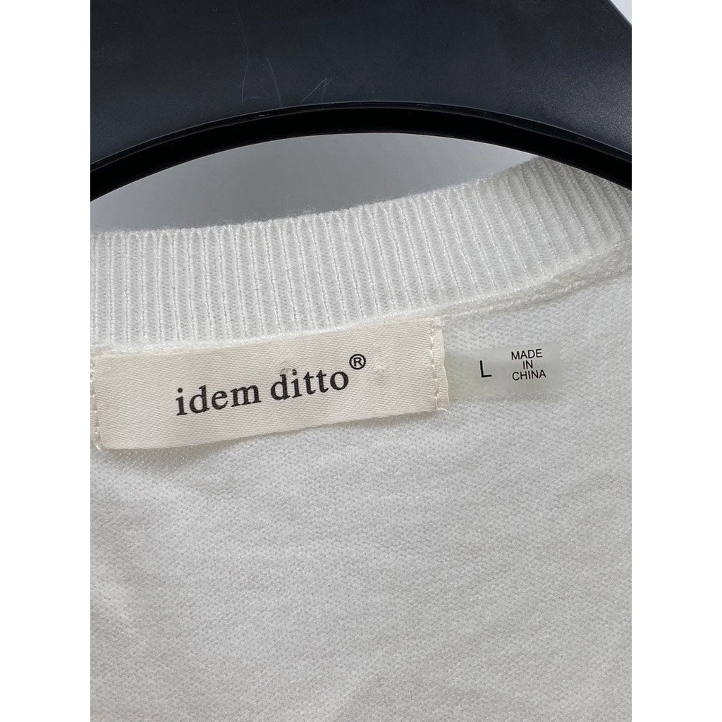 IDEM DITTO Women's White Crewneck Sheer Long Puff Sleeve Cropped Top SZ L
