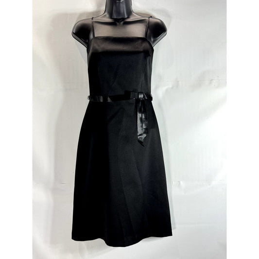 LAUNDRY BY SHELLI SEGAL Women's Black Satin Waist-Bow Spaghetti Strap Dress SZ 4
