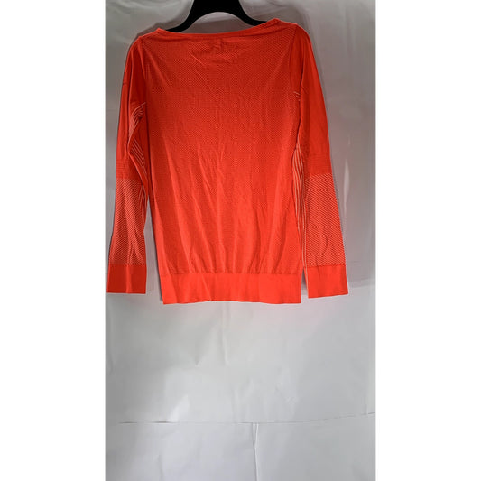 NIKE Women's Neon Orange Boatneck Knit Epic Dri-Fit Long Sleeve Training Top SZS