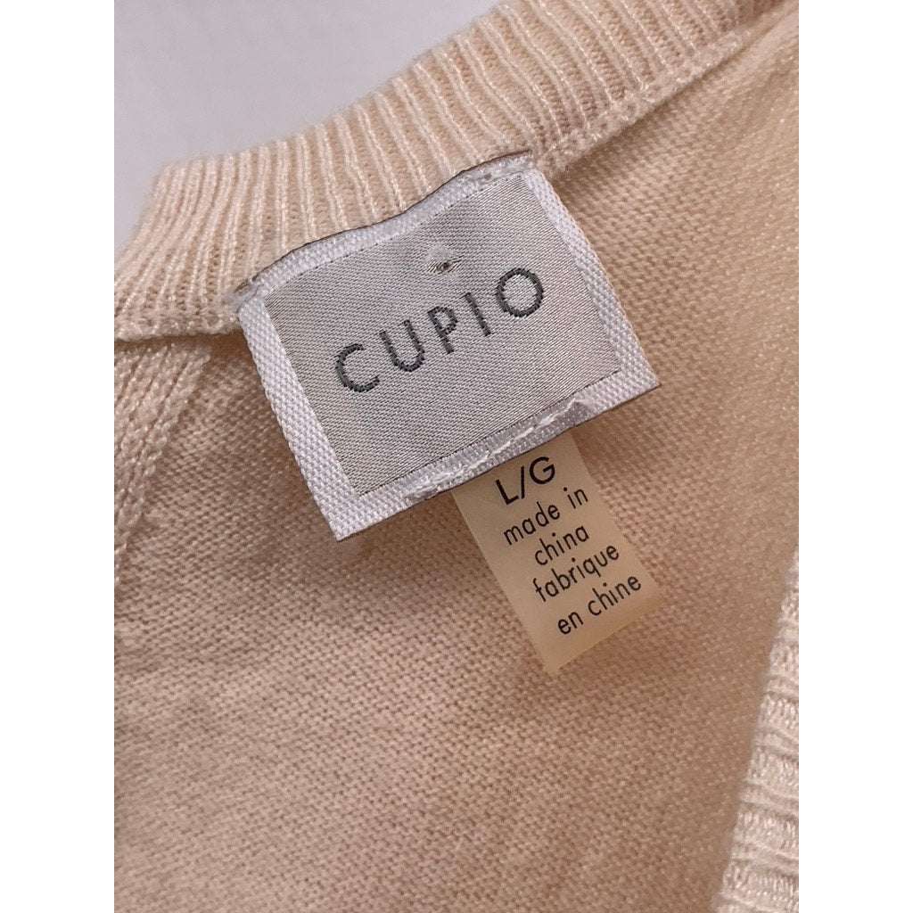 CUPIO Women's Beige Back Tie-Neck Long Sleeve Top SZ L