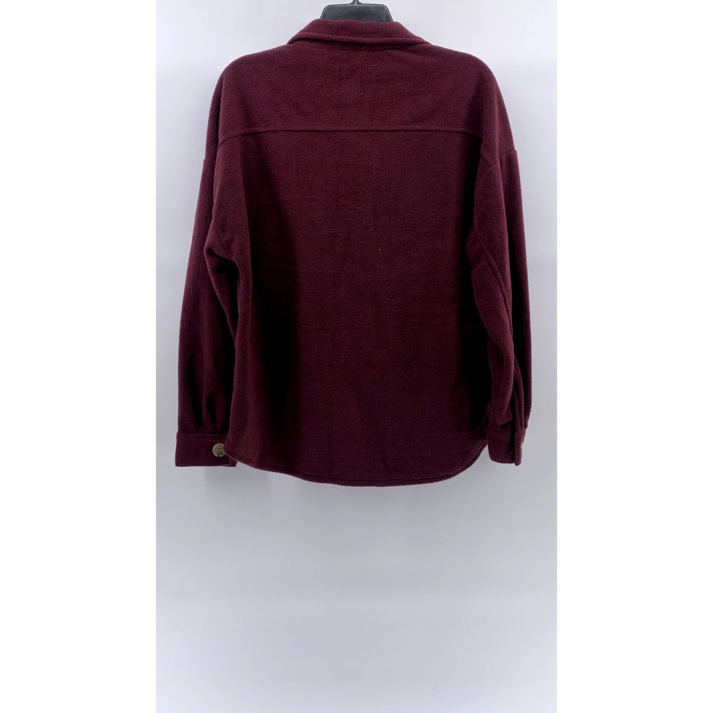 HIPPIE ROSE Women's Juniors' Burgundy Button-Up Long Sleeve Fleece Shacket SZ L