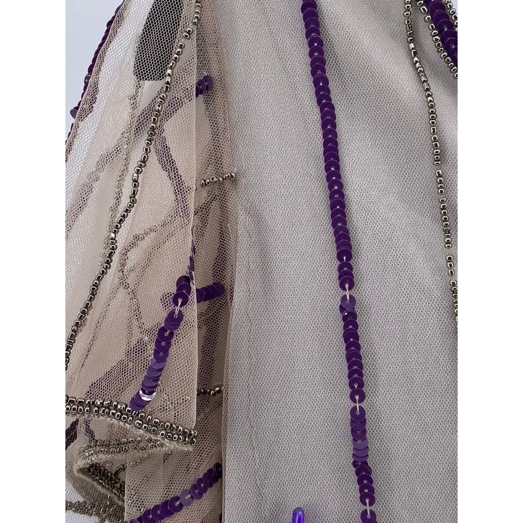 GATSBYLADY LONDON Women's Gray-Purple Beaded V-Neck Short Sleeve Dress SZ 6