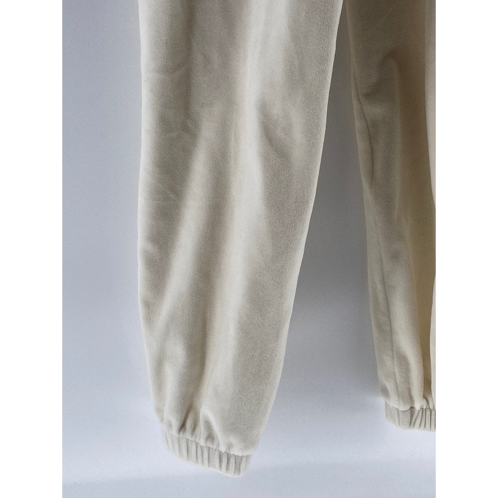 FOREVER 21 Women's Cream Fleece Half-Zip Drawstring Waist Hooded Jumpsuit SZ S