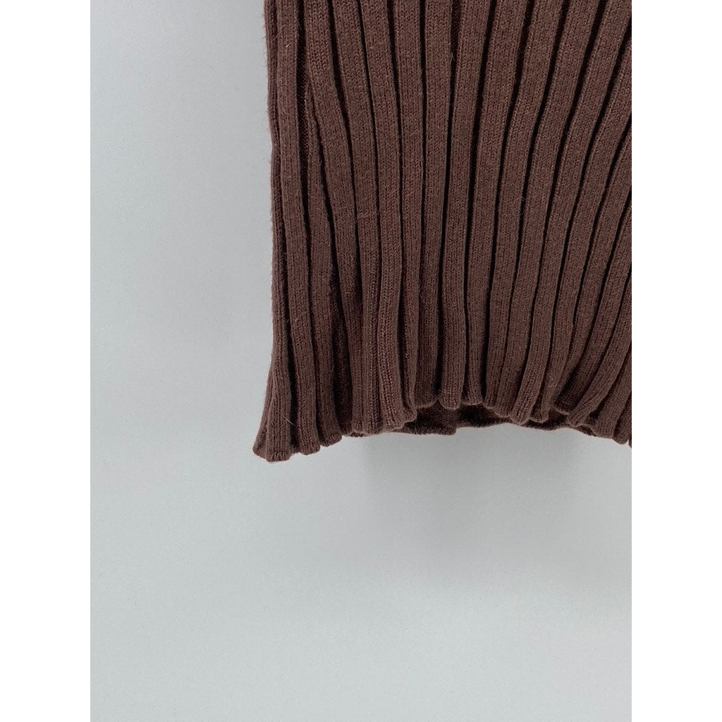 BISOU BISOU Women’s Brown Wide Rib Long Sleeve Half-Zip Sweater Top SZ XS