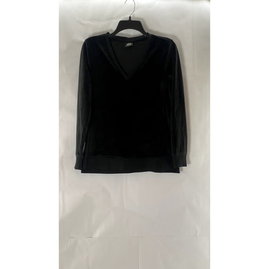 BOBEAU Women's Black Velvet V-Neck Pullover Long Sleeve Sweater SZ S