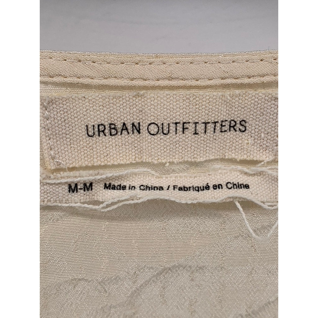 URBAN OUTFITTERS Women's Beige Ruth V-Neck Smocked Long Sleeve Cropped Top SZ M