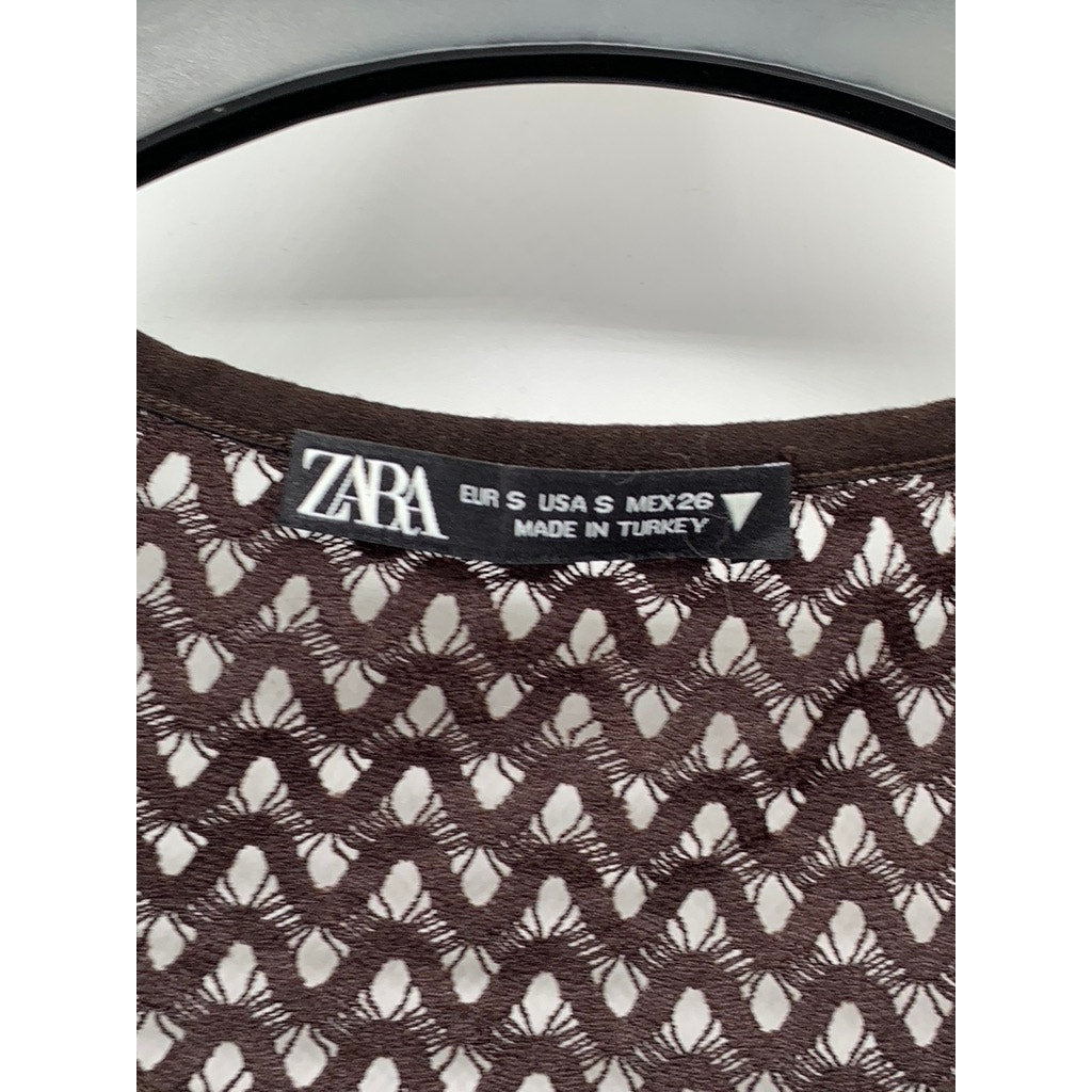 ZARA Women's Brown Mesh Cutout Back Sleeveless Crewneck One-Piece Bodysuit SZ S
