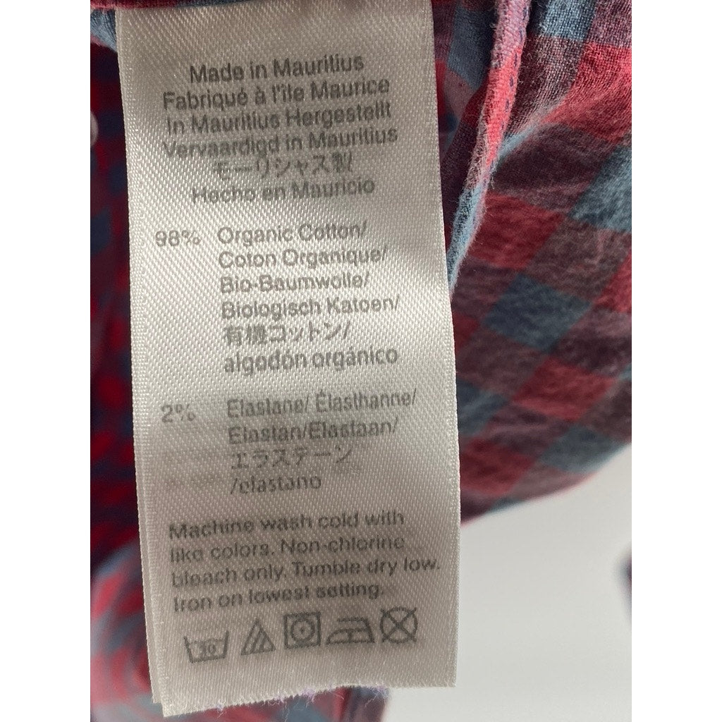 J.CREW Men's Blue-Red Check Stretch Slim-Fit Button-Up Long Sleeve Shirt SZ L