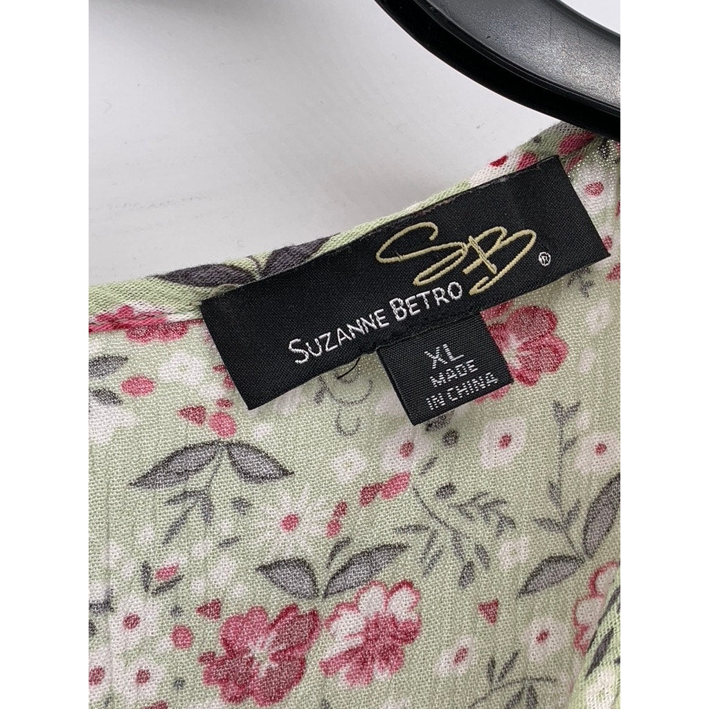 SUZANNE BETRO Women's Light Green Floral Long Sleeve A-Line Dress SZ XL