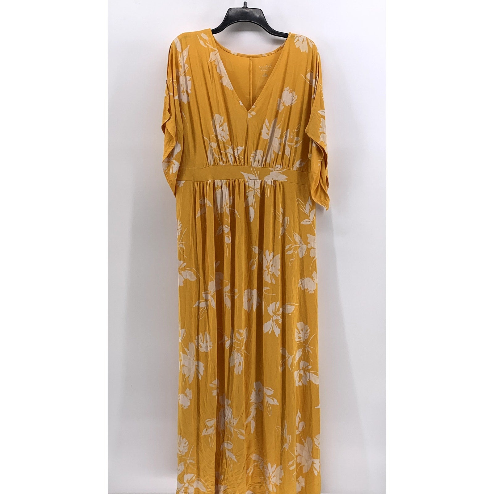 ISABEL Women's Maternity Mustard Floral 3/4 Sleeve V-Neck Maxi Dress SZ 2XL