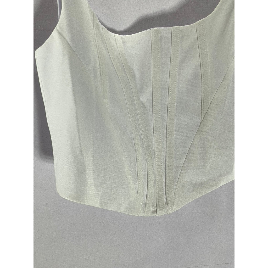 UNBRANDED Women's White Banded Straight-Neck Zip-Up Cropped Corset Top SZ S