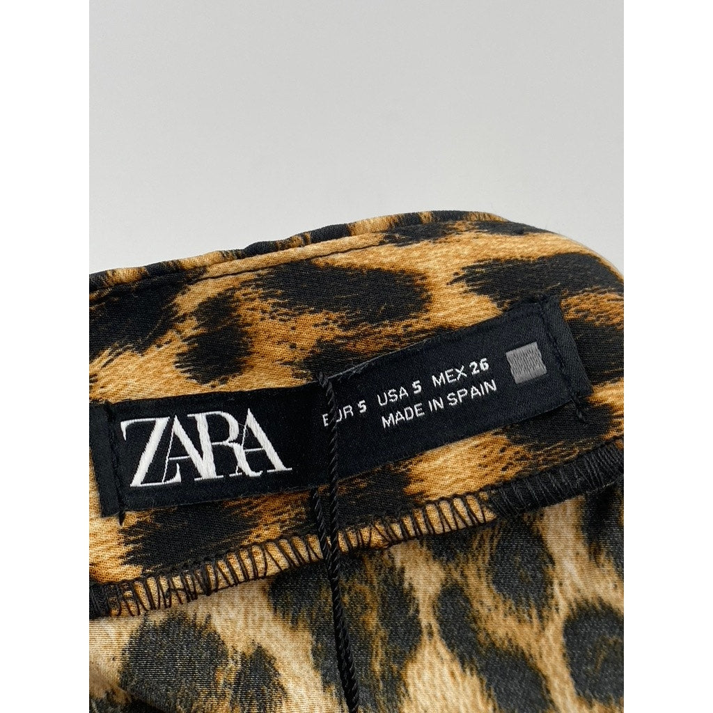 ZARA Women's Brown Leopard Print Pull-On Mini Skort SZ S