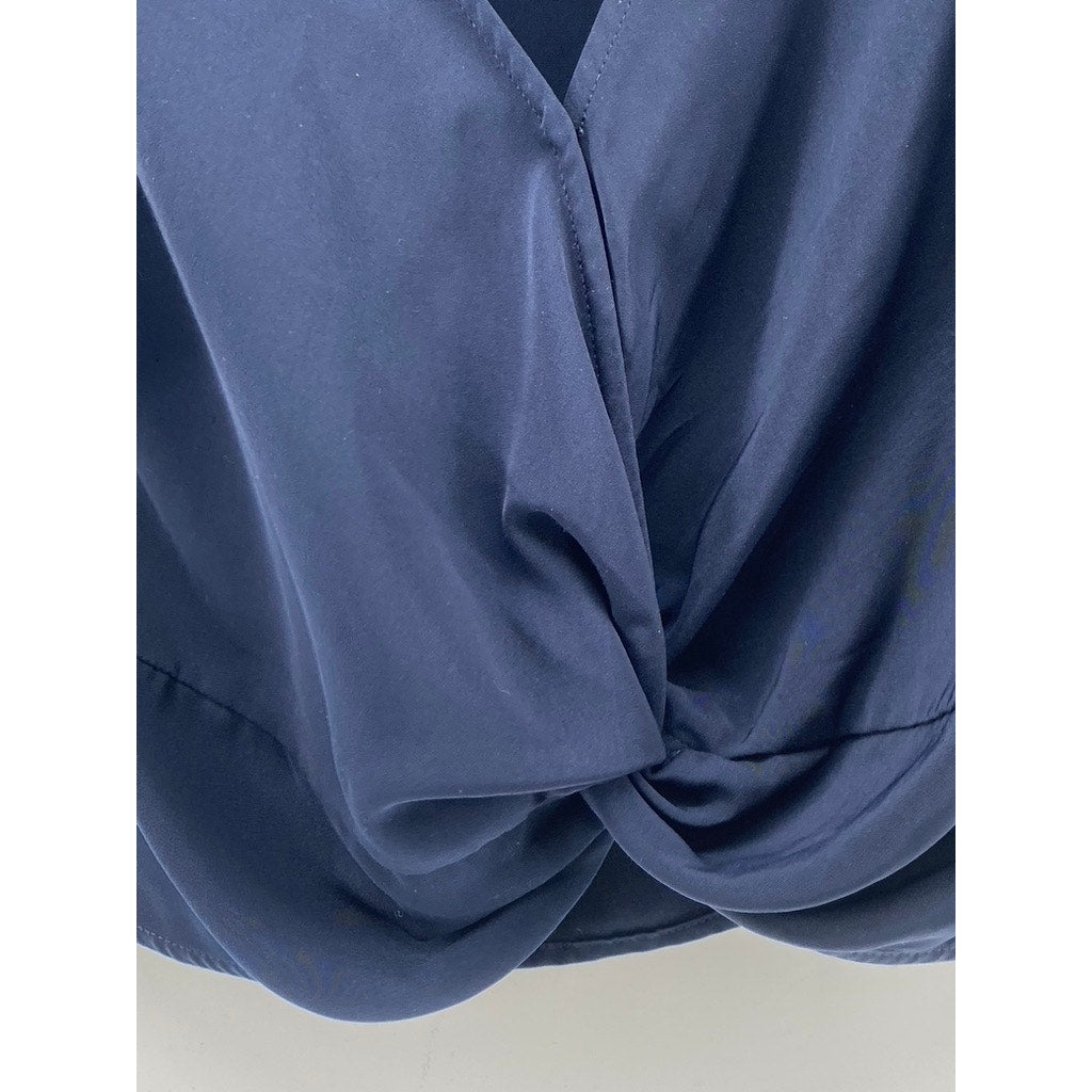 POMELO Women’s Navy Blue Front Knot Short Sleeve Crop Top SZ L