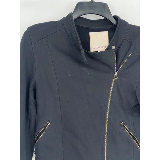 ARITZIA TNA SUNDAY BEST Women’s Black Asymmetrical Zip-Up Biker Moto Jacket SZ 4