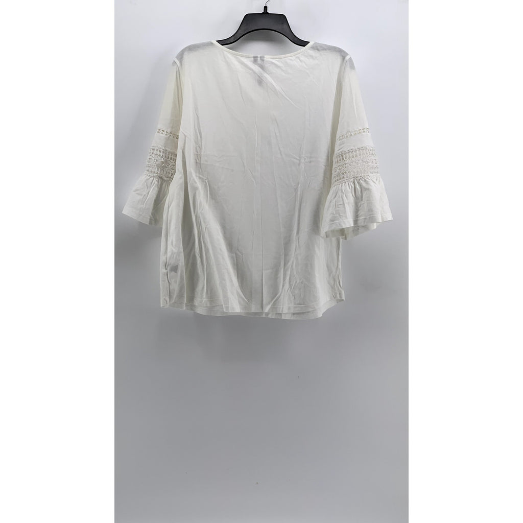 CATHY Women's White Crewneck 3/4 Embroidered Sleeve Top SZ XL