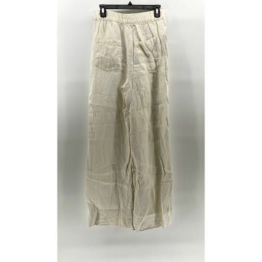 ZARA Women's White Linen Straight-Leg Relaxed-Fit Casual Pants SZ M