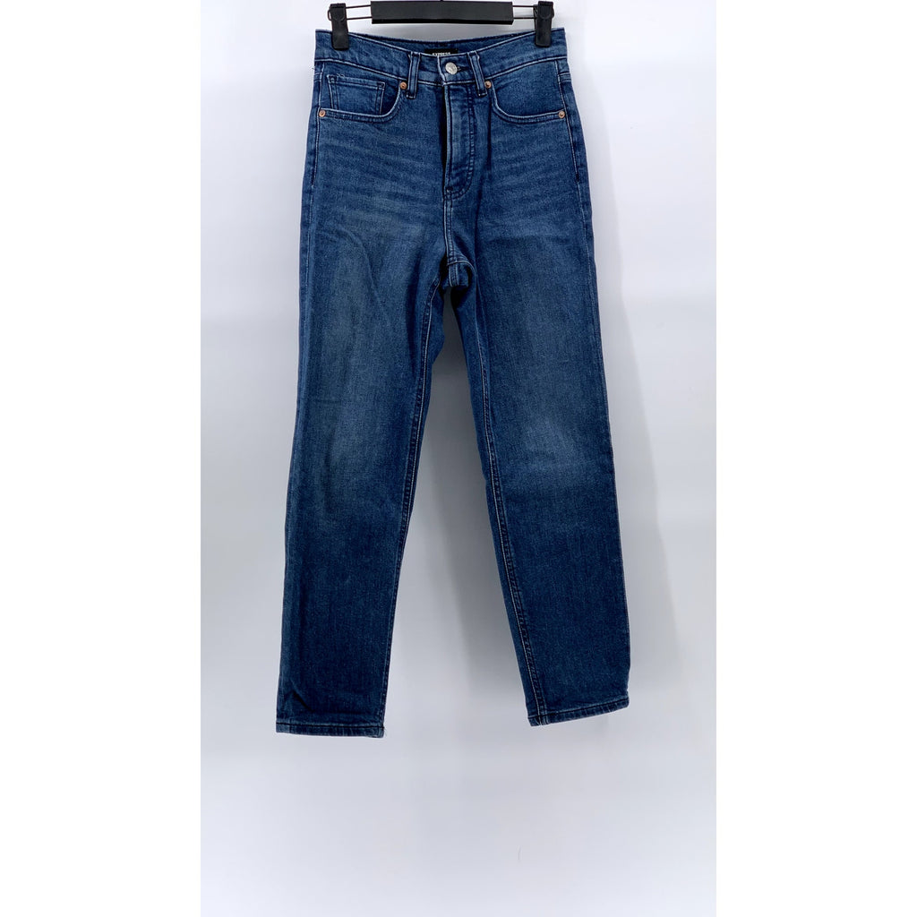 EXPRESS Women's Blue Medium Wash Denim High-Rise Mom Jeans SZ 00