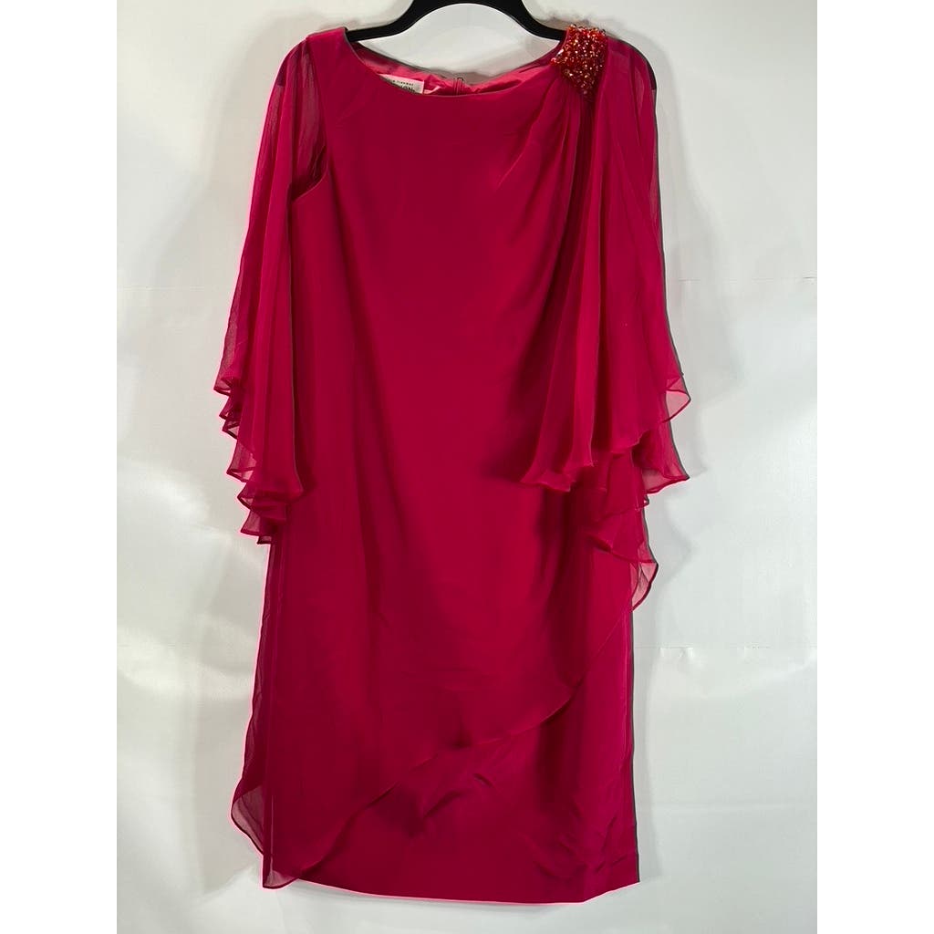 RICKIE FREEMAN For Teri Jon Women's Burgundy Round-Neck Silk Midi Dress SZ 6