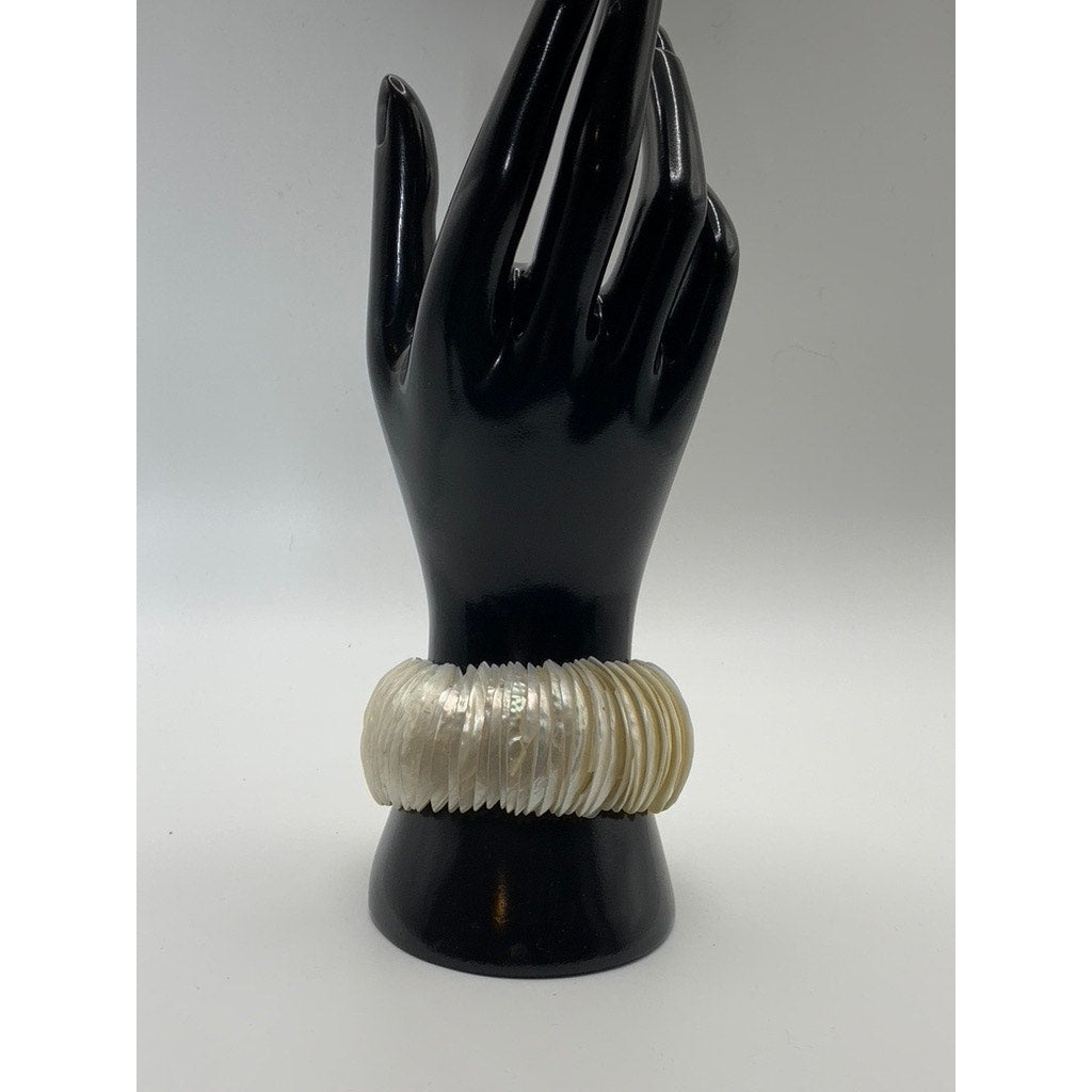 Women's Ivory Wide Mother of Pearl Elastic Bracelet