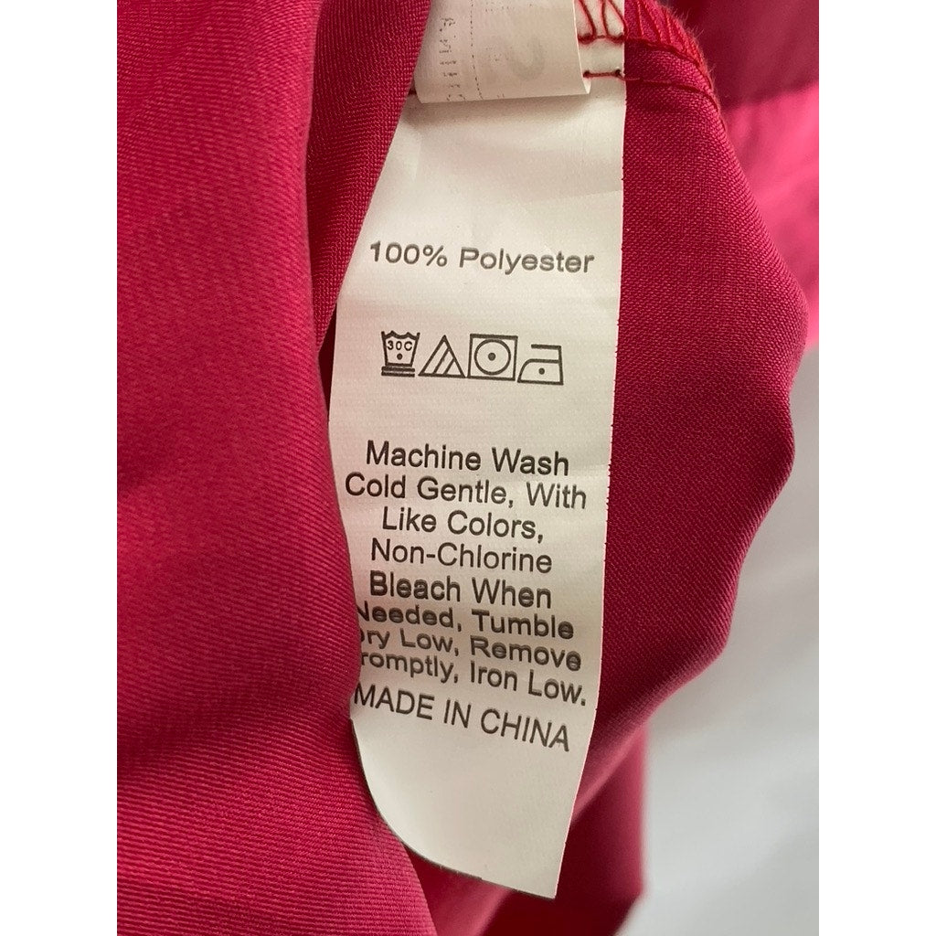 SHEIN Women's Dark Pink Satin Button-Up Long Sleeve Maxi Relaxed-Fit Dress SZ XS