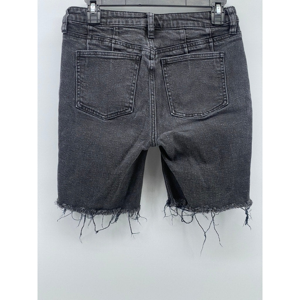 WE THE FREE Women's Black Avery Denim Raw-Hem Cut-Off Bermuda Shorts SZ 27
