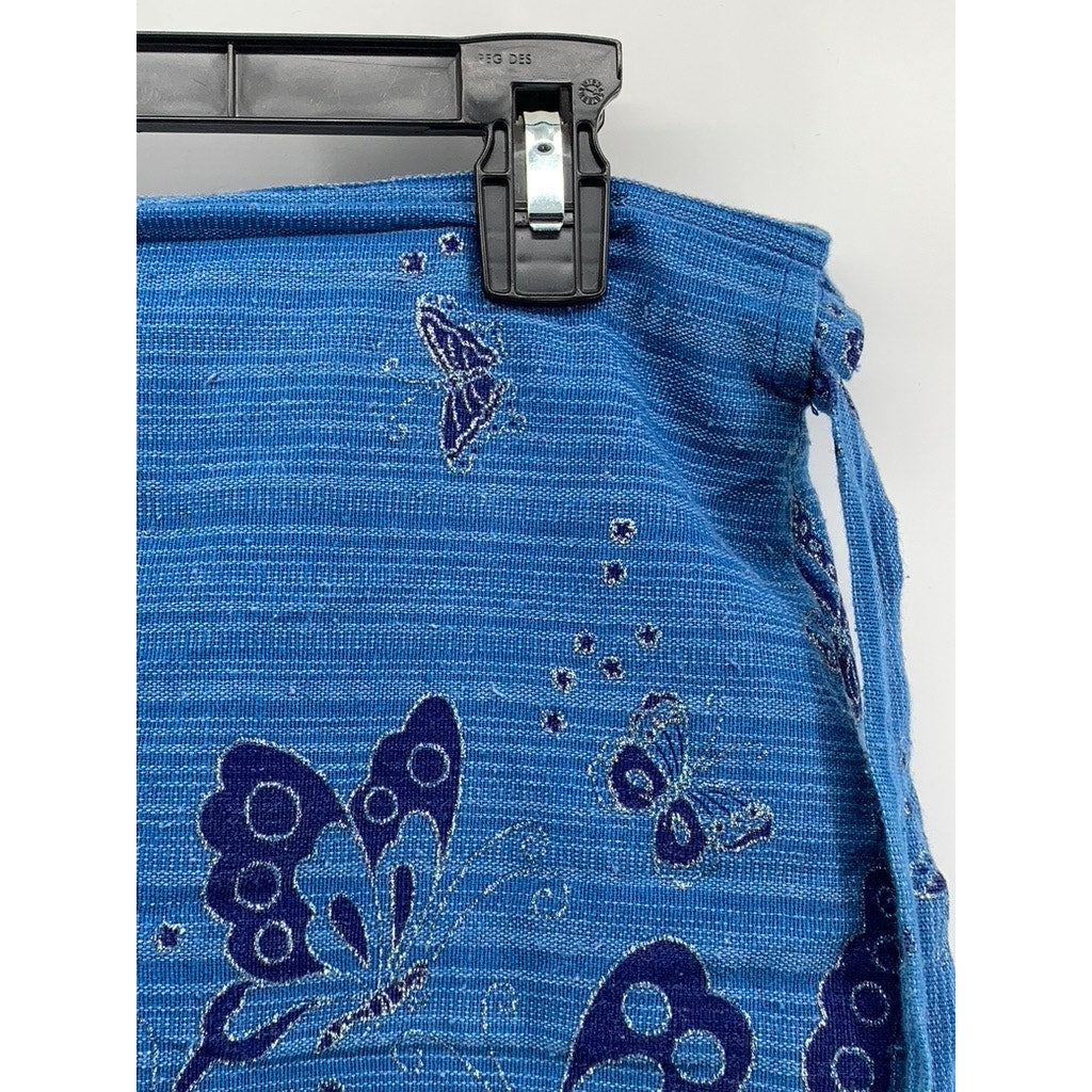 WITCH ROCK Women's Blue Butterfly Glitter Knit Wrap Mini Skirt SZ OS